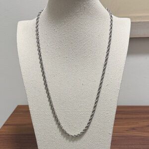 Vintage Monet Signed Silver Tone Rope Chain Necklace. 26.5 in.